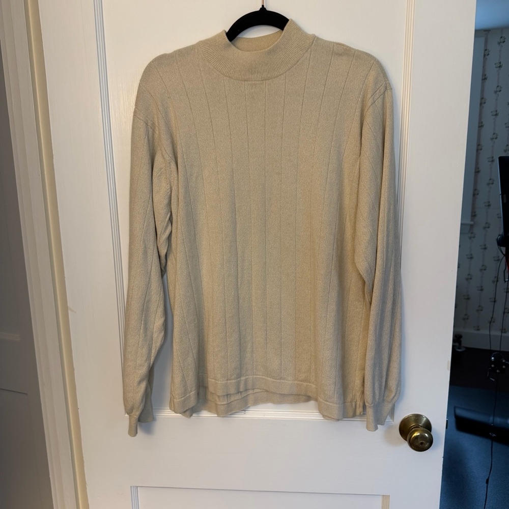 IZOD Women’s Beige Knit Cotton Mock Neck Pullover Sweater L